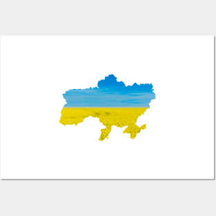 Ukraine national flag landscape map territory shape - Landscape resembling Ukrainian Flag colors Posters and Art